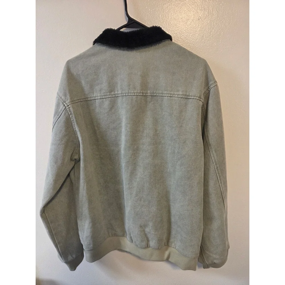 Manfinity Homme Washed Green-Grey Workwear Denim Jacket